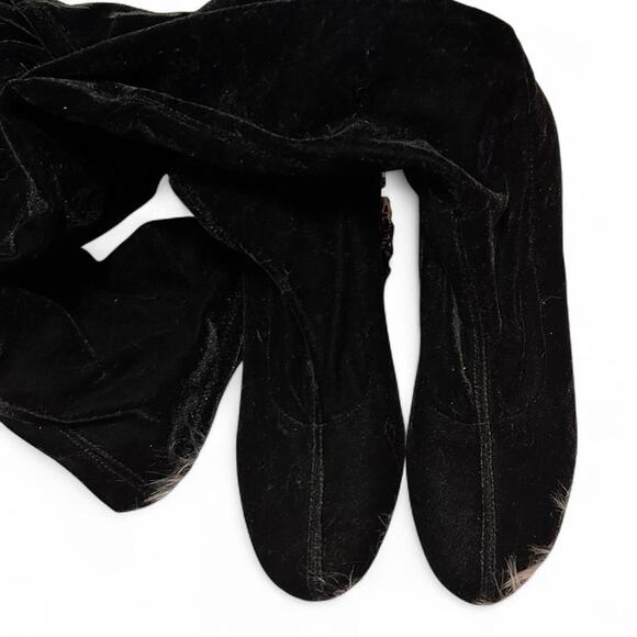 Black Velvet Grey Rhinestone Over the Knee Boots Whimsygoth Glam Wednesday 6 - Picture 7 of 8